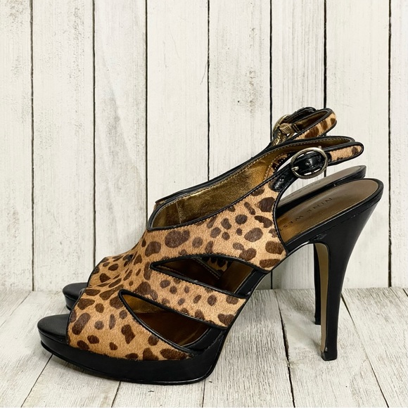 NINE WEST Cowhide Open Toe Sling Back Platform Stiletto Heel Pumps Sanda… - Picture 3 of 6